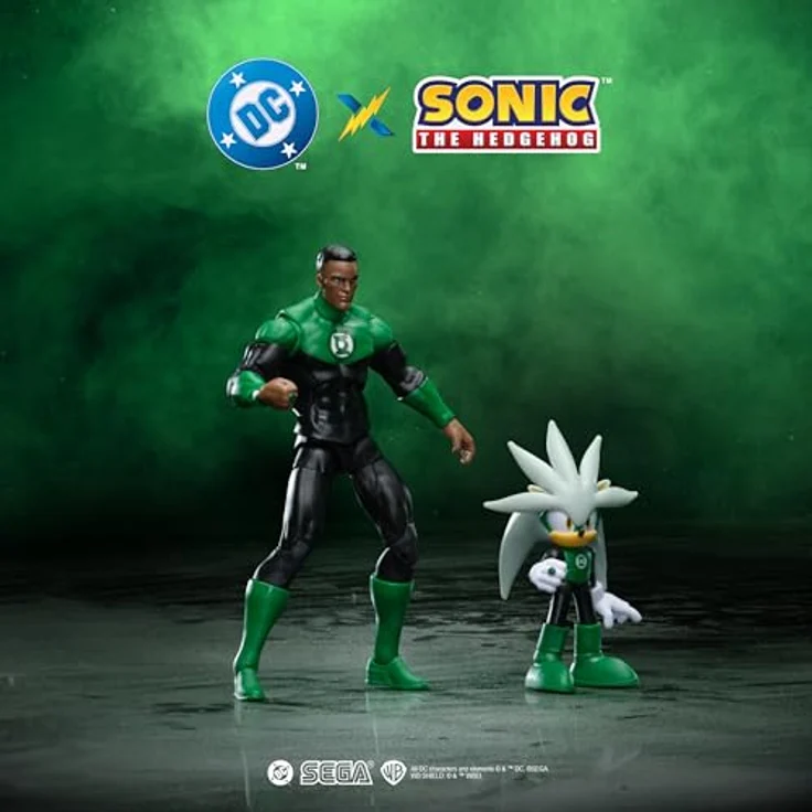 Sonic The Hedgehog DC x Sonic Silver als Green Lantern und Classic Green Lantern Actionfigur Multipack, Jakks Pacific, 6cm und 13cm, hochbeweglich mit detaillierter Sammlerverpackung – Bild 2
