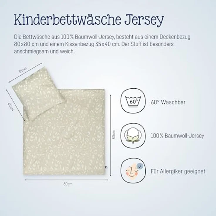 Julius Zöllner Bettwäsche Jersey Tropic, 2-teiliges Babybettwäsche-Set, schadstoffgeprüft, Gr. 80x80 und 35x40 cm, hautfreundlich und atmungsaktiv – Bild 4