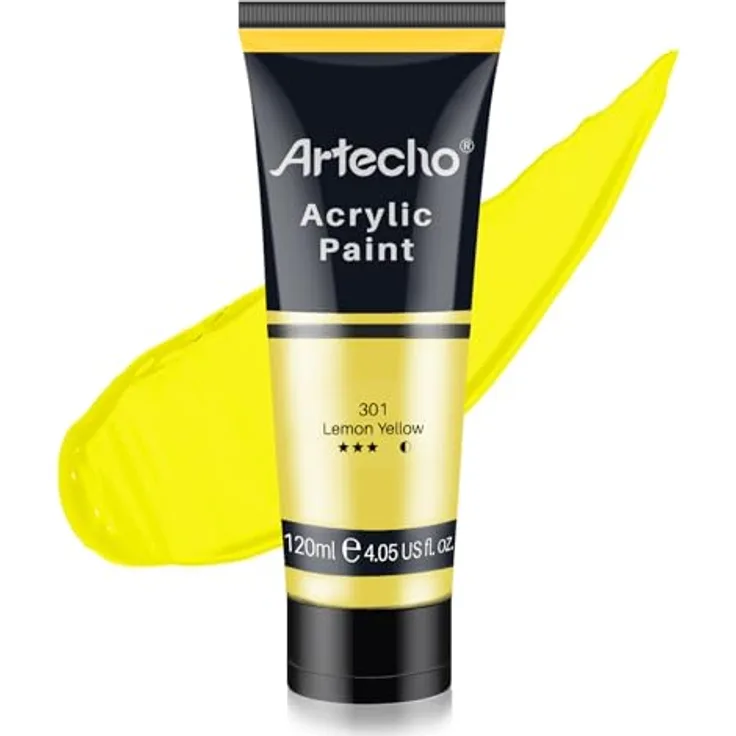 Artecho Acrylfarbe Zitronengelb 120 ml, wasserfest, lichtecht, schnell trocknend, geeignet für Leinwand, Holz, Stoff, Handwerk, Leder und Stein