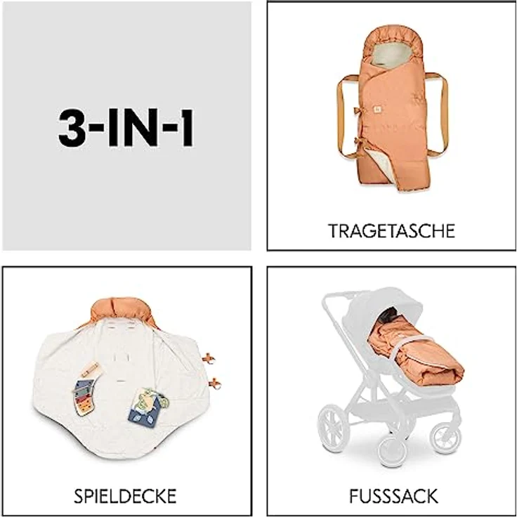 Hauck 3in1 Babytragetasche, Fußsack und Spieldecke Carry N Play, Babynest ab Geburt, Einfache und Sichere Befestigung am Buggy, Weiches Inlay, Waschbar (Dots Cork) – Bild 2