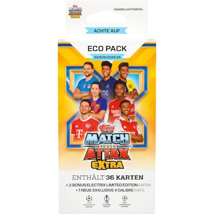 Topps Match Attax Champions League 2025/26 EXTRA Trading Cards, ECO Pack mit 39 Karten, inklusive 2 ELECTRIX LIMITED EDITION Karten und 1 exklusive X-CALIBRE Karte – Bild 1