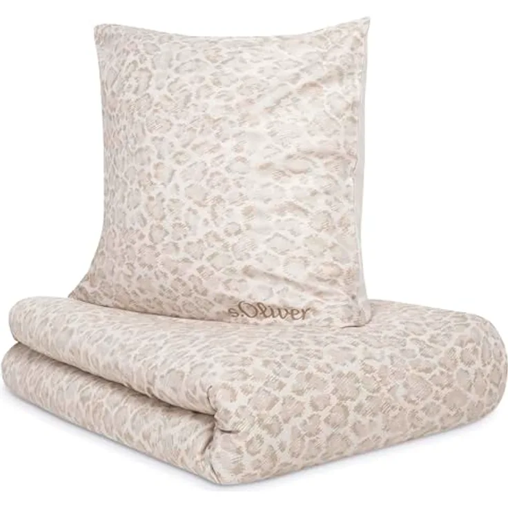 s.Oliver Mako Satin Bettwäsche Leo 135x200 cm, 100% Baumwolle, beige mit Leopardenmuster, weich, anschmiegsam, mit Reißverschluss, waschbar