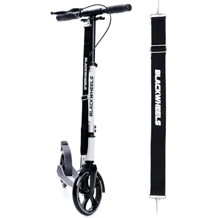 BLACKWHEELS ORIO City Scooter Bigwheel 200mm Klappbar Weiß, Tretroller Kickscooter bis 100kg, Doppelte Bremse, Tragegurt – Bild 4