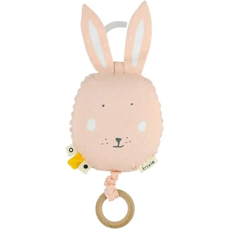 Trixie Baby Spieluhr Mrs. Rabbit, 18 cm, aus 100% Biobaumwolle, mit Klettverschluss für Befestigung