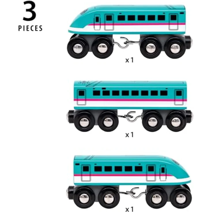 Brio 63608600 Shinkansen Series E5 Hayabusa Schnellzug mit 2 Lokomotiven und Personenwagen aus Holz, 3 Teile – Bild 6
