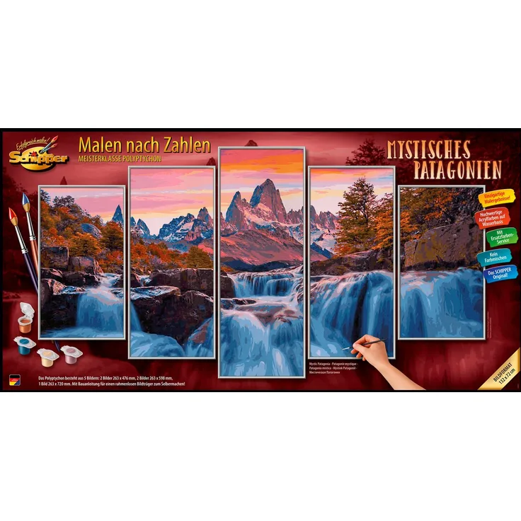 Schipper Malen nach Zahlen Meisterklasse Polyptychon - Mystisches Patagonien, Made in Germany - Acrylfarben, Leinenstruktur, hochwertige Malpinsel