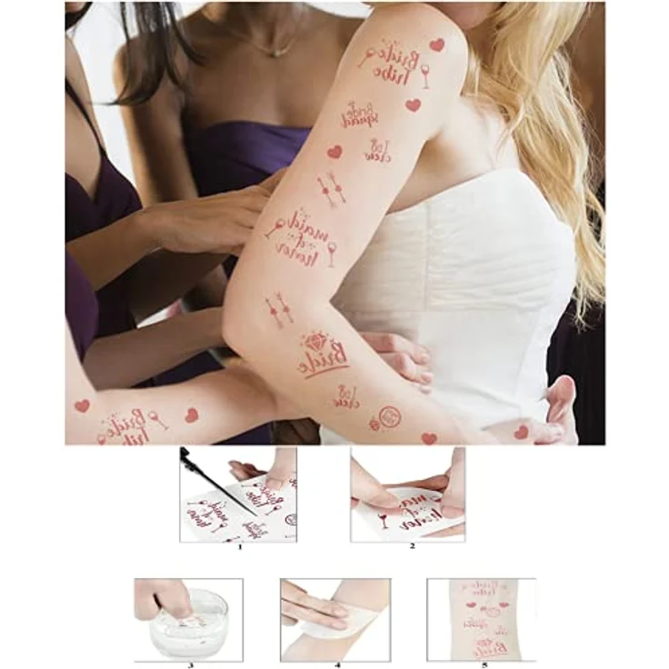 Mytovosn Deko Schärpe Set, 15PCS mit 1 Braut Schärpe, 10 Team Bride Schärpen, Schleier, Tiara, Tattoos und Accessoires für Junggesellinnenabschied, roségold – Bild 5