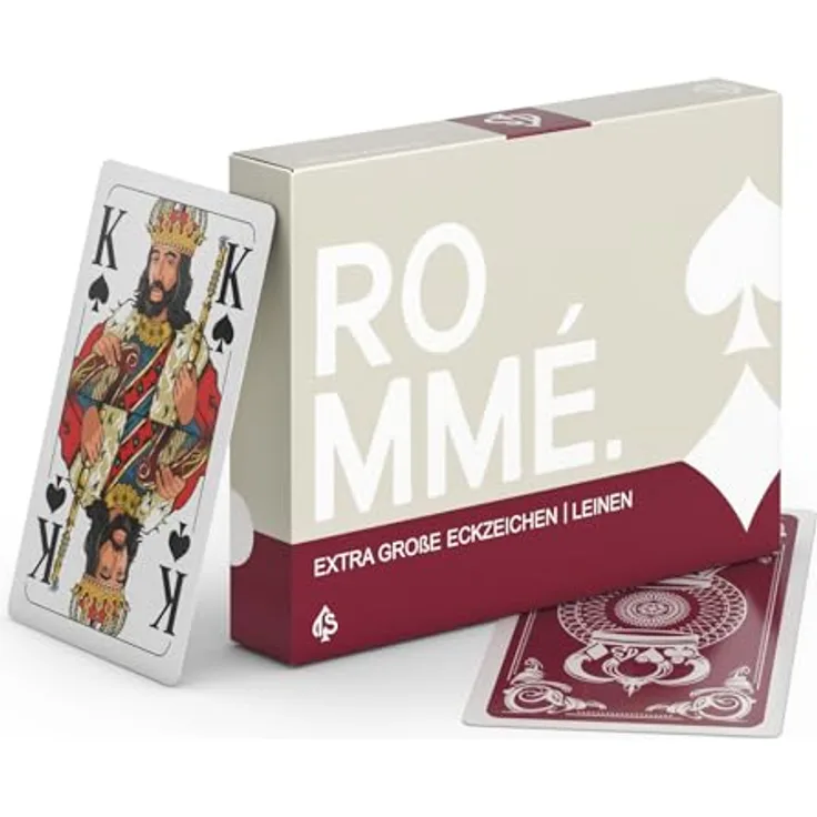 TS Spielkarten Romme Kartenspiel mit extra großen Eckzeichen, Original Leinen, französisches Bild für Senioren, 2 x 52 Karten + 2 Joker + Ersatzkarte