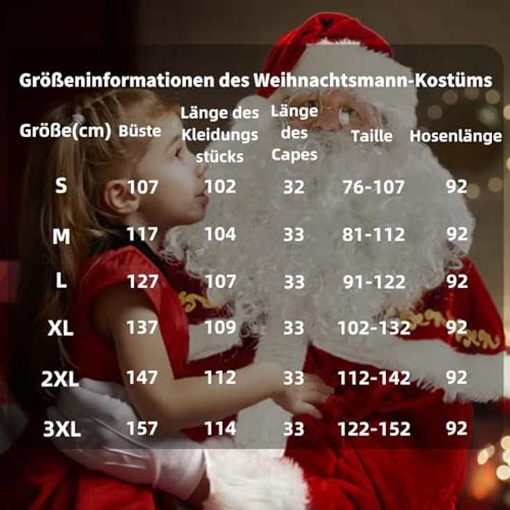Ahititi Weihnachtsmann Kostüm für Männer 12 STK Set Weihnachtsfeier Cosplay für Erwachsene Roter Deluxe Samt Weihnachtsmann-Anzug XL – Bild 7