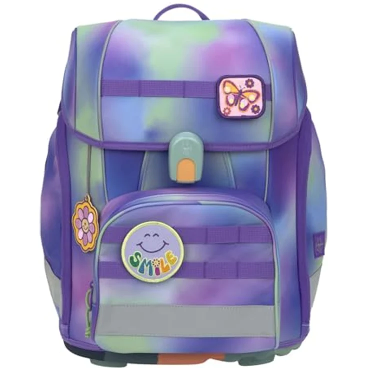 LÄSSIG School Set Boxy, Schulranzen-Set mit großem Hauptfach, Regenhülle und Thermofach, Unique Gradient Green/Purple, 30 x 41,5 x 25 cm – Bild 2