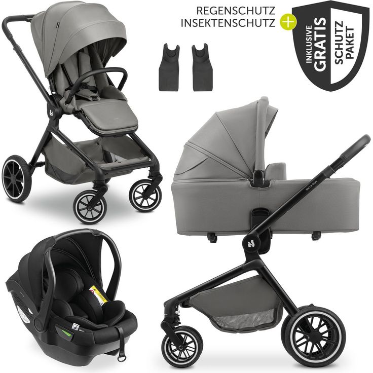 Hauck Move N Care 3in1 Kinderwagen-Set, inkl. i-Size Babyschale Drive N Care und XXL Zubehörset, Dark Grey
