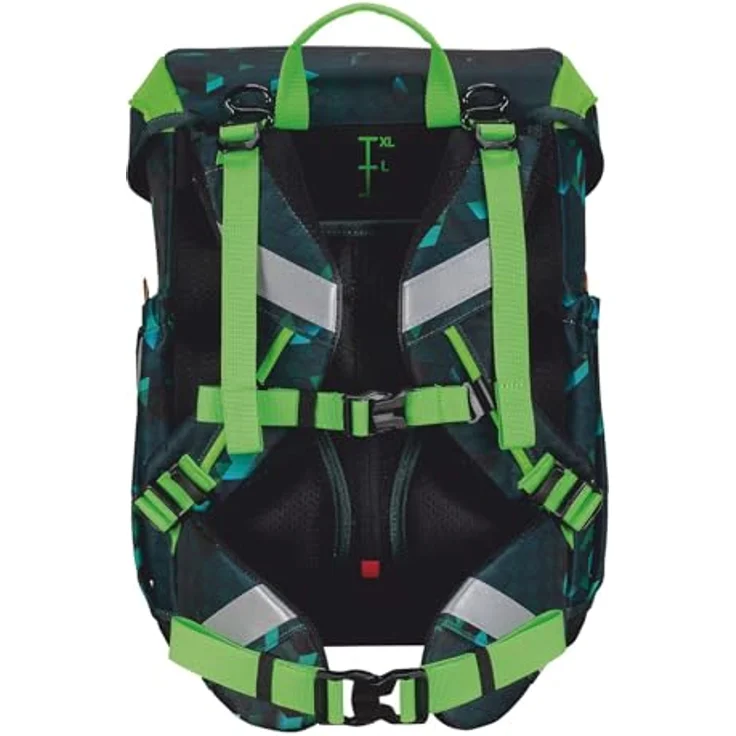 Scout Basic Neo Set 4-teilig Cubes, Schulranzen-Set mit reflektierender und fluoreszierender Oberfläche, inklusive 2 passenden Schlampermäppchen und Sportbeutel, blau – Bild 4