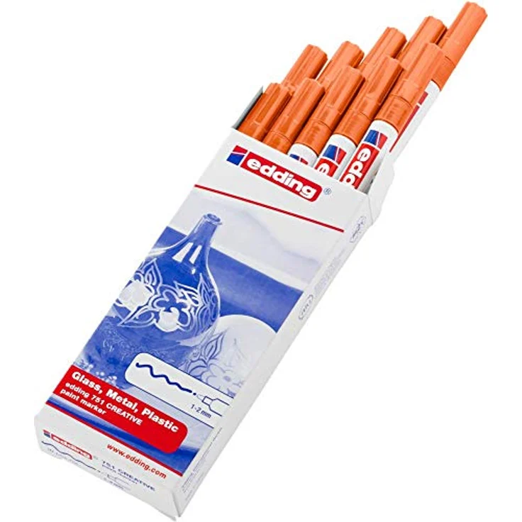 edding 751 Glanzlackmarker, orange, 10 wasserfeste Lackmarker mit Rundspitze 1-2 mm für Glas, Holz, Kunststoff und Papier – Bild 2
