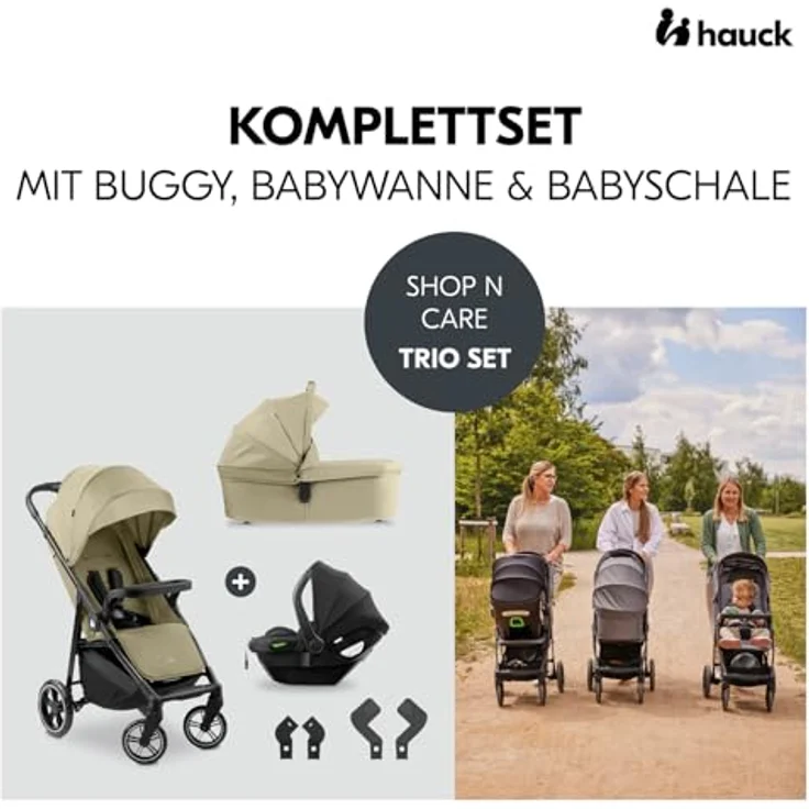 Hauck Kinder-Buggy Shop N Care Trio Set, Komplettset mit Babyschale, Babywanne und Adapter – Bild 2