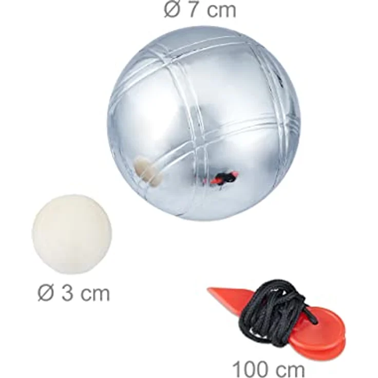 relaxdays Boule Set, Metall Spielball Set mit 6 Kugeln, tragbar, silber und schwarz – Bild 5