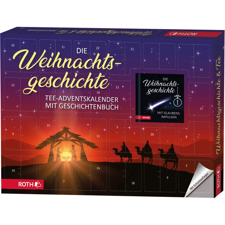 Roth Bio-Tee Adventskalender "Die Weihnachtsgeschichte", Themen-Adventskalender mit Bachblütentee, Kräutertee und Früchtetee