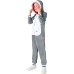 OppoSuits Kinder Einteiliger Pyjamas - Tier-Strampler - Hai Onesie - Grau - Mit Einweg-Reißverschluss, Kapuze und Vordertaschen