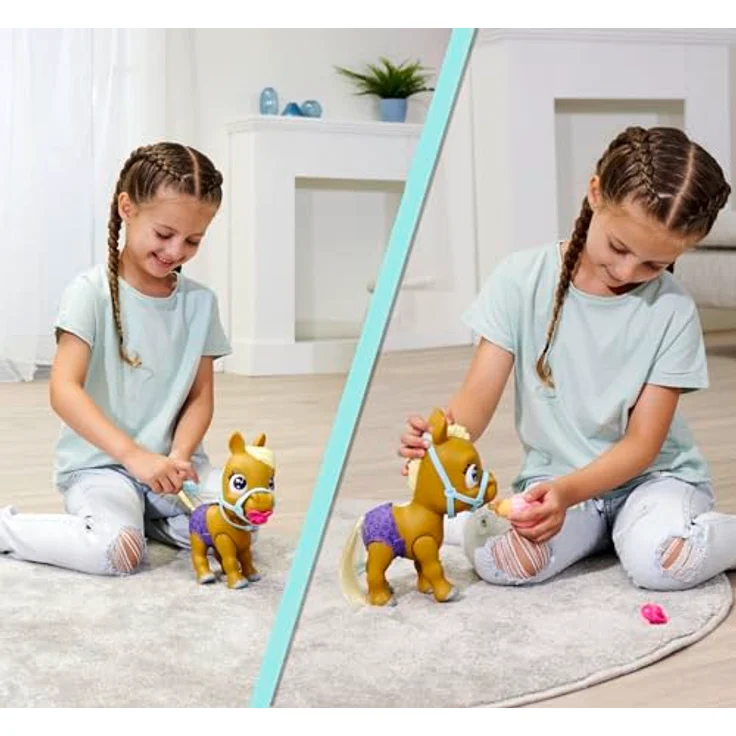 Simba 105950009 - Pamper Petz Pony, 24cm Spielzeug Pferd mit Trink- und Nässfunktion, Fohlen, kämmbarer Schweif, Color Change, Tierbaby mit Windel, 11 Überraschungen, für Mädchen und Jungen ab 3 Jahre – Bild 6
