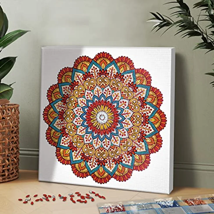Ursus 43520006F - Diamond Painting Mandala Set 6, Bastelset mit Steinchen in Rot-, Orange- und Petroltönen zum Selbstgestalten, eine Leinwand ca. 30 x 30 x 1,5 cm groß – Bild 2