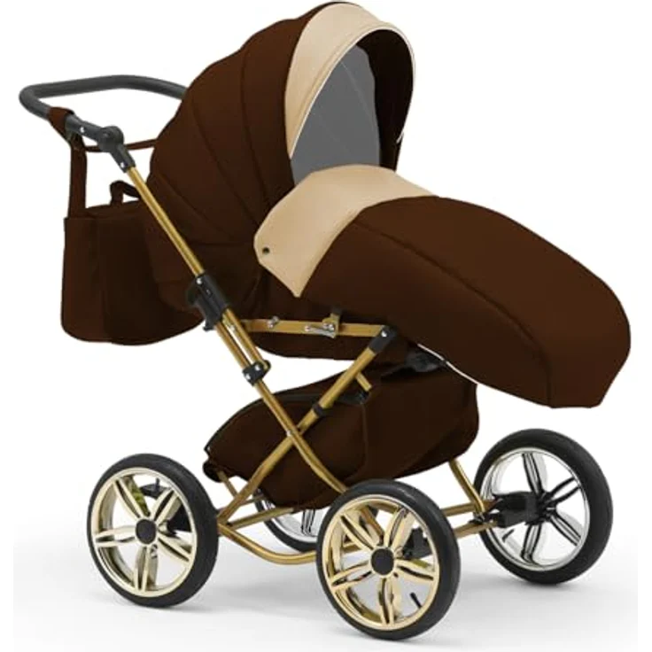 Elcar Klassischer Kinderwagen Sorento Gold 5 in 1 inkl. Sportsitz, Autositz und Iso Base in 19 Farben – Bild 3