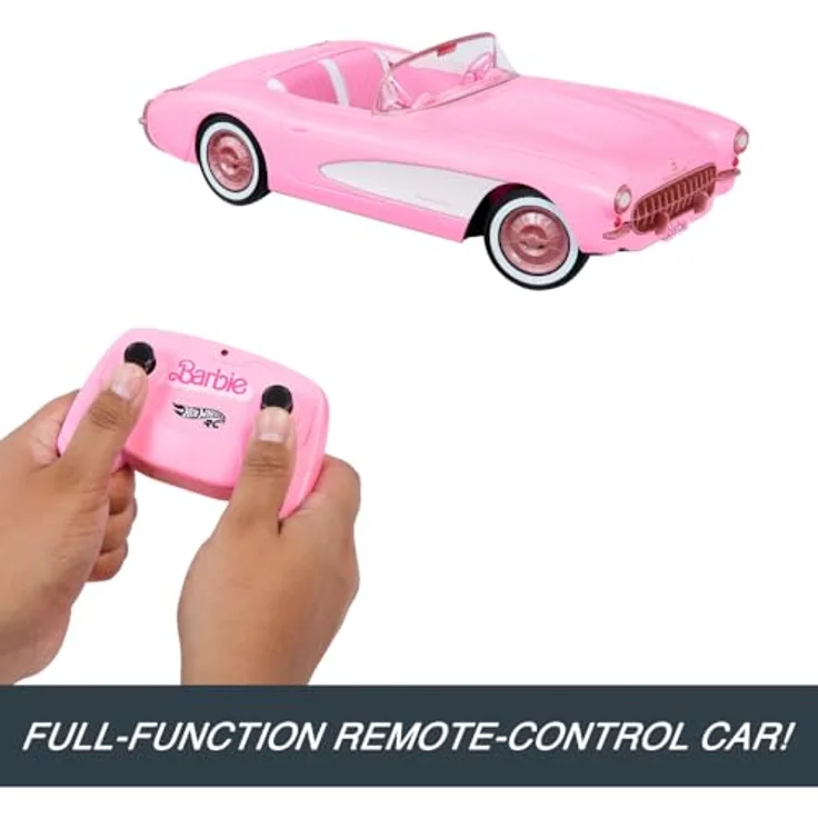 Barbie RC-Auto Hot Wheels Barbie The Movie, RC Corvette Cabrio, ferngesteuertes Fahrzeug für Barbie-Puppen, Geschwindigkeit bis zu 8 km/h – Bild 5
