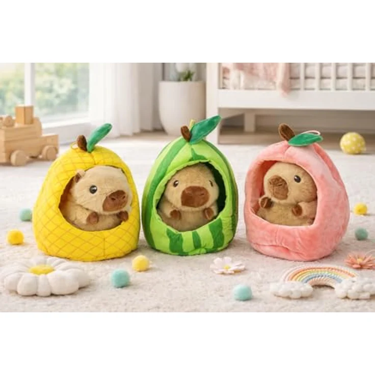 Soma Capybara Plüschtier Kuscheltier 22cm, braun im Früchte-Versteck Wassermelone, herausnehmbar für Rollenspiele – Bild 3