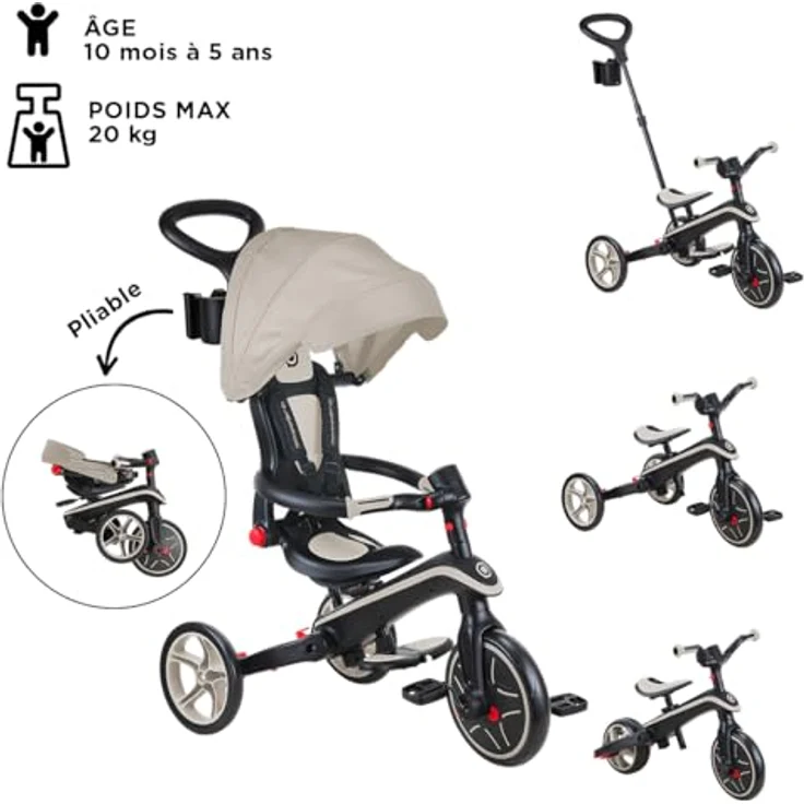 Globber Explorer 4 in 1 Foldable, Faltbares Dreirad mit verstellbarer Sitzlehne und abnehmbarem Sonnendach – Bild 2