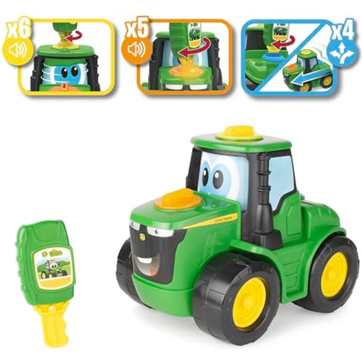 John Deere Key-n-Go Johnny Tractor - Interaktives Spielzeugtraktor mit 15 Features - Fährt, leuchtet auf, erzeugt Geräusche, Gesichtswechsel - +18 Monate Kleinkindspielzeug - Pädagogisches Vorschul-Jungenspielzeug & Mädchenspielzeug – Bild 2