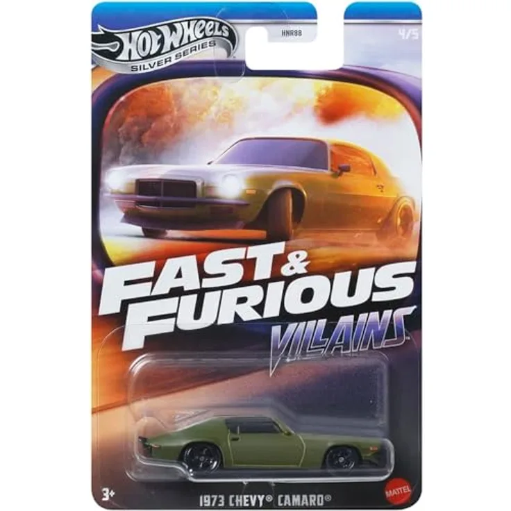 Hot Wheels Fast & Furious 1973 Chevrolet Camaro F-Bomb, Modellfahrzeug im Maßstab 1:64 mit exklusiven Reifen für Sammler