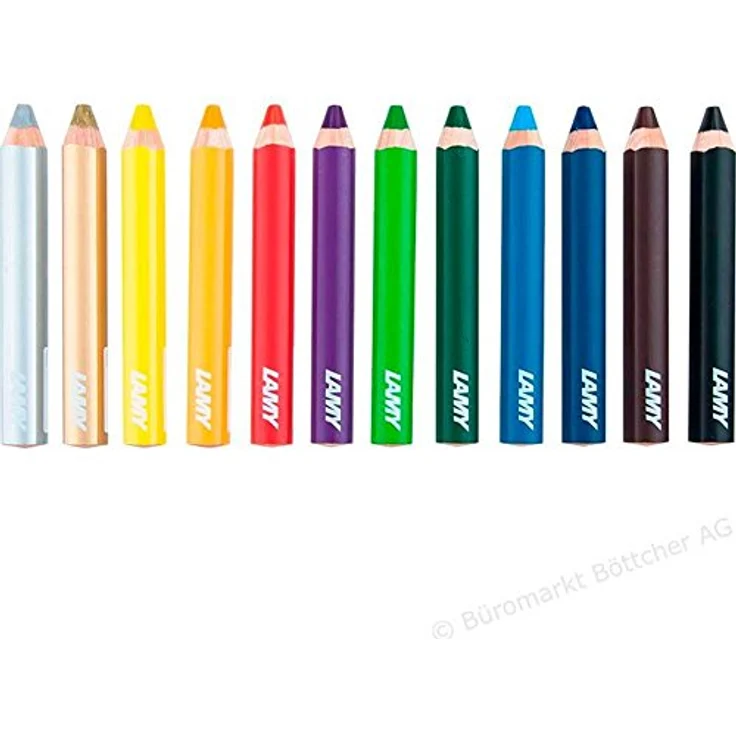 LAMY 3plus Farbstifte 520 12er-Set: Farbstiftrolle mit 12 Farbstiften + Spitzer. Stifte aus Zedernholz mit ergonomischer Form und hoher Farbbrillanz – Extradicke Mine Ø 10 mm, Farbstift Ø 15 mm – Bild 3