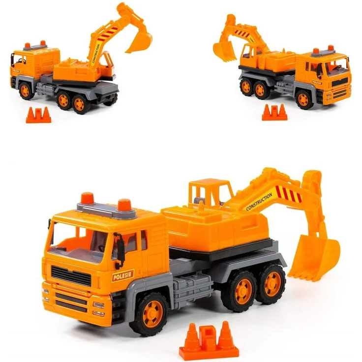 Wader Polesie 88963 Almaz, Inertia-Spielzeug-Lkw-Bagger mit beweglichem Kranarm und Schaufel, geeignet für Kinder ab 3 Jahren, 43 cm