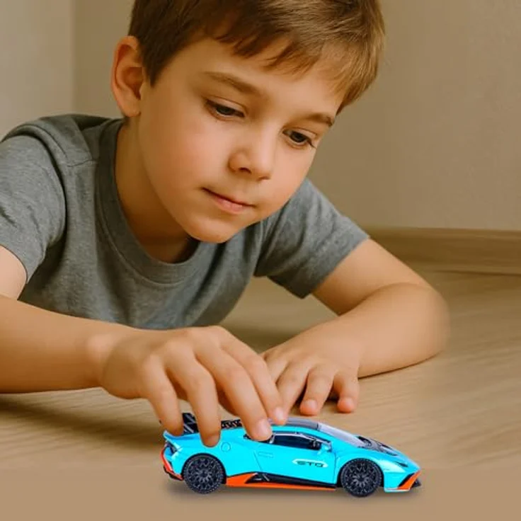 JAMARA 402230 Lamborghini Huracán STO Diecast 1:43, Modellauto mit originalgetreuer Lackierung und öffnenden Türen – Bild 2
