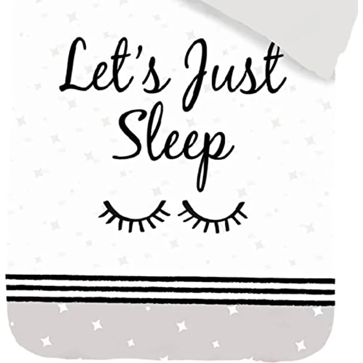 ESPiCO Bettgarnitur Sleep and Dream Sternentraum Streifen Sterne Text Renforcè, 100% Baumwolle, 135x200 cm, Grau – Bild 3