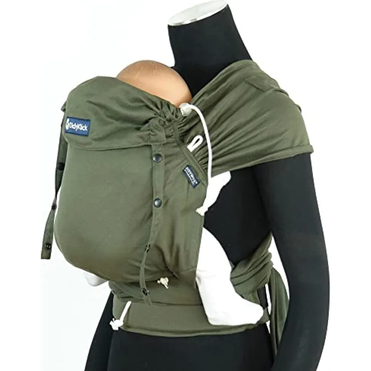 Didymos DidyKlick 4u Babytrage - Halfbuckle Tragehilfe Olive - für Babys und Kleinkinder von 3,5kg bis 20kg - ergonomische Sitzhaltung - Bauchtrage - Hüfttrage - Rückentrage