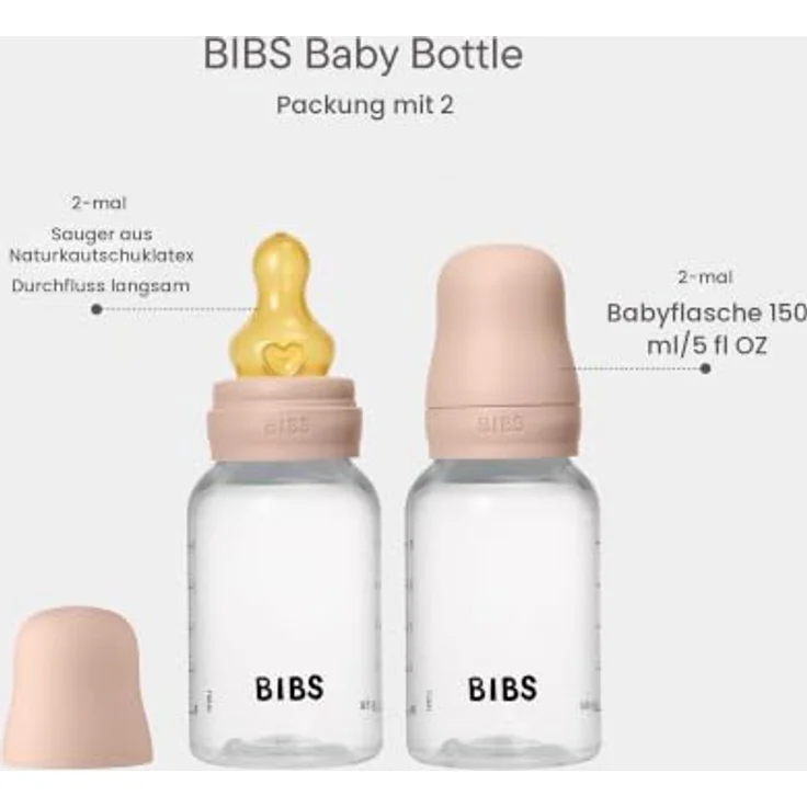 BIBS Babyflasche, Kunststoff, 150 ml, 2-Pack, brustähnlicher Sauger, Blush – Bild 2