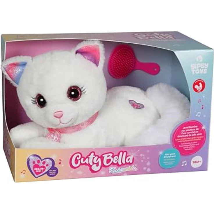 GIPSY Cuty Bella Fashionista Interaktive Plüschkatze - Leuchtet im Rhythmus schöner Melodien - 30 cm - Weiß Rosa – Bild 1