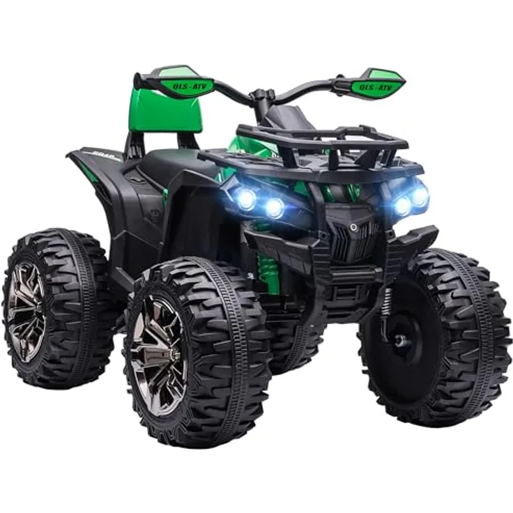 HOMCOM Elektro Quad für Kinder, 12V 10Ah Kinder Quad mit Vorwärts-, Rückwärtsfunktion, 2 Motor, USB-Anschluss, MP3-Musikplayer, Kinderfahrzeug mit Scheinwerfer 3-8 km/h, für 3-5 Jahre, Grün