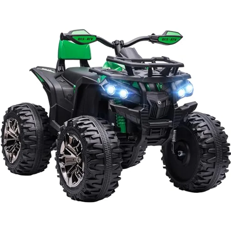 HOMCOM Elektro Quad für Kinder, 12V 10Ah Kinder Quad mit Vorwärts-, Rückwärtsfunktion, 2 Motor, USB-Anschluss, MP3-Musikplayer, Kinderfahrzeug mit Scheinwerfer 3-8 km/h, für 3-5 Jahre, Grün – Bild 1
