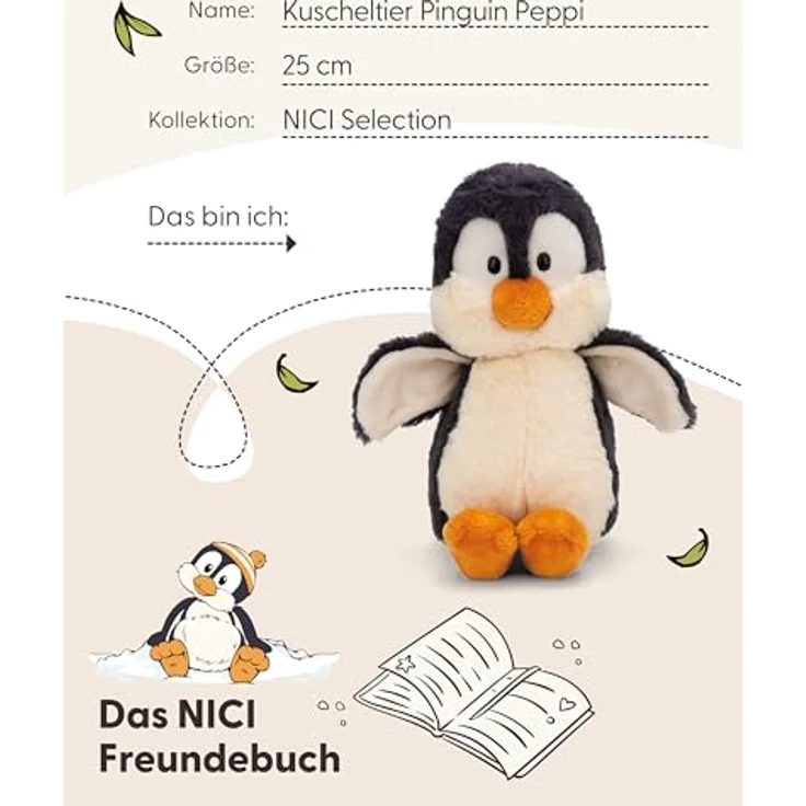 Nici Kuscheltier NICI Selection, Pinguin Peppi, 25cm - Flauschiger RPET-Plüsch, schwarz-weiß, umweltfreundlich – Bild 5
