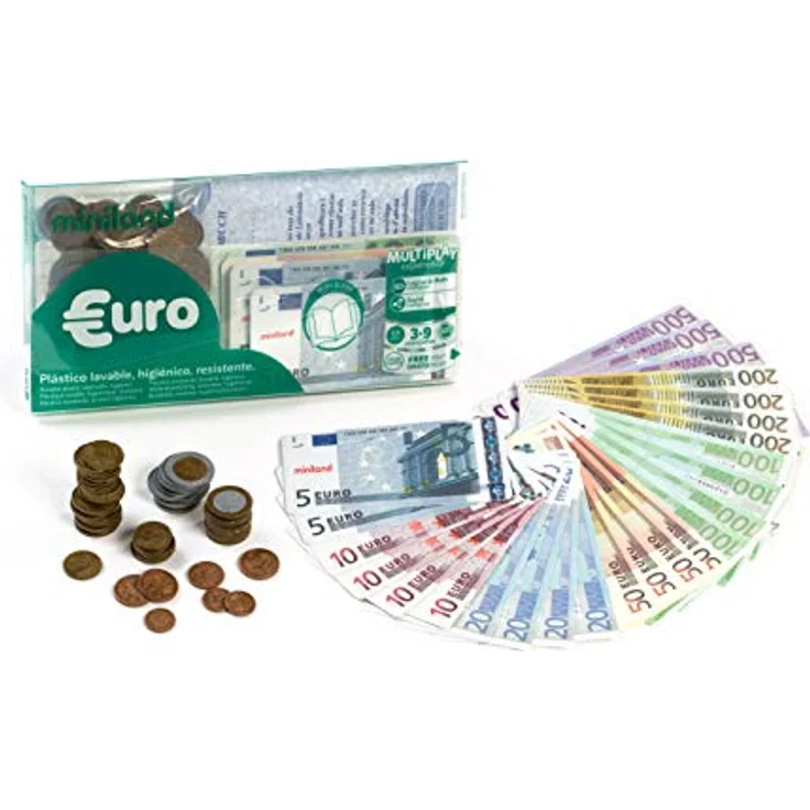 Miniland 31908 Euro-Set, 28 Scheine und 80 Münzen aus Kunststoff, gute Qualität – Bild 1