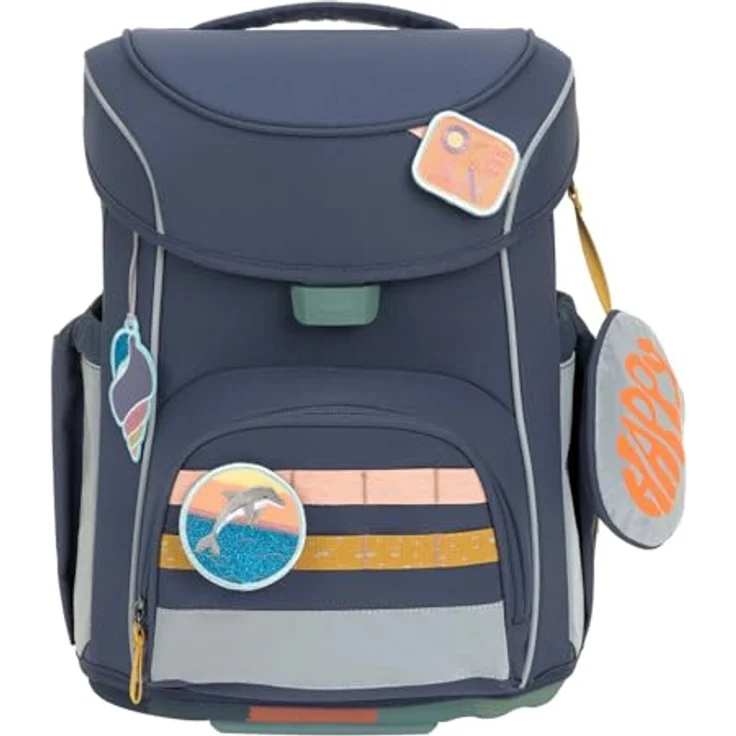 LÄSSIG Unique School Set Slim 7-teilig, Schulranzen mit durchdachtem Stauraum und Regenhülle, Navy – Bild 2