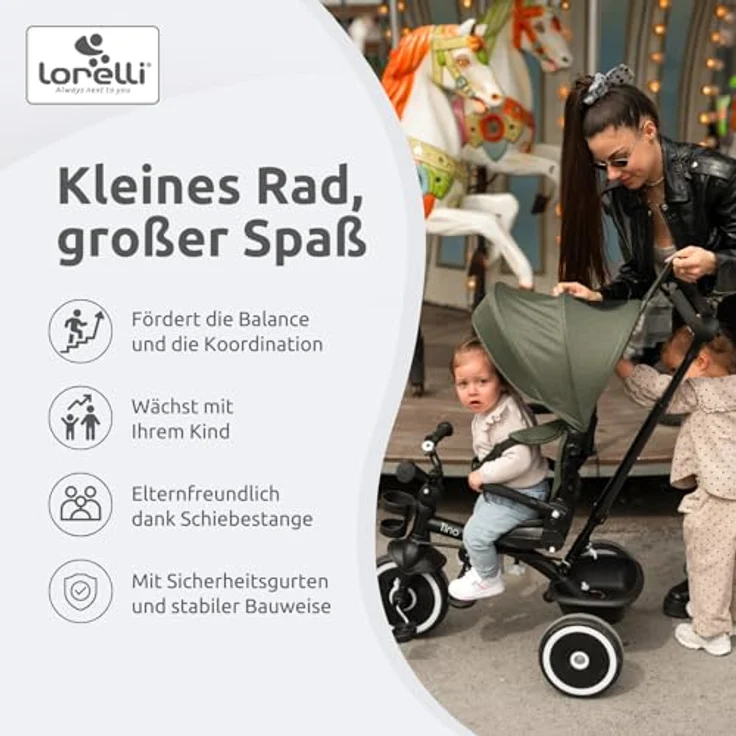 Lorelli Dreirad Tino, verstellbare Rückenlehne, drehbarer Sitz, Klingel und Korb, bis 25 kg – Bild 5