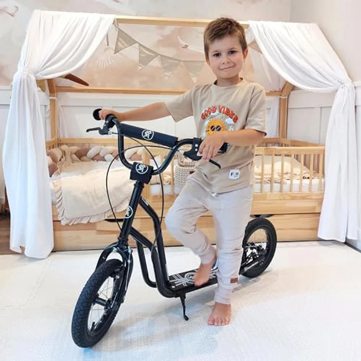 HyperMotion Roller Viva 12, Tretroller für 12 bis 50 kg mit massivem Stahlrahmen, höhenverstellbar 78-85 cm, 30 cm aufblasbare Räder, schwarz – Bild 2