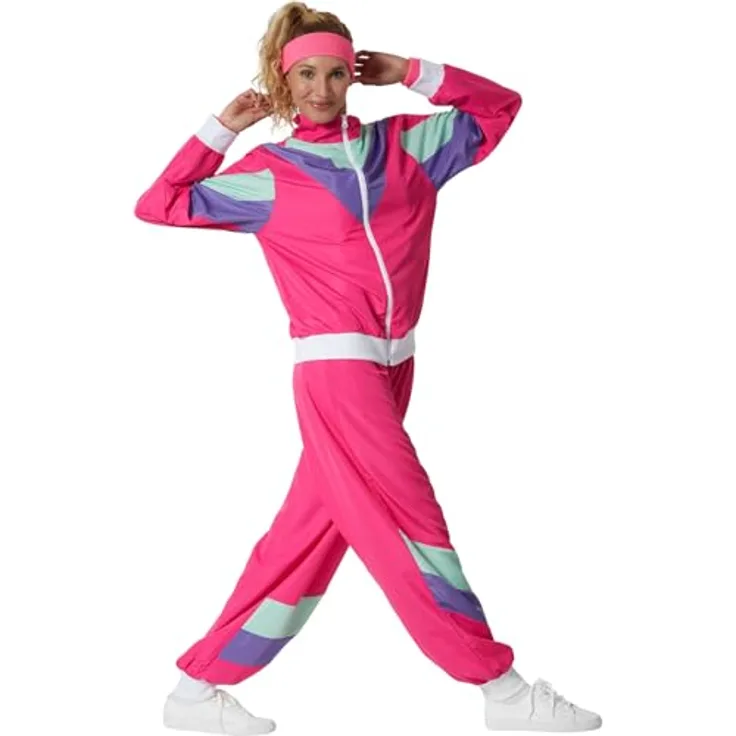 dressforfun Jogginganzug Damen Set, Trainingsanzug Damen, Sportanzug Damen, Faschingskostüme Damen, Kostüm Damen, Karneval Kostüm Damen, 80er Jahre, 90er, Kostüme für Erwachsene - pink, XXL