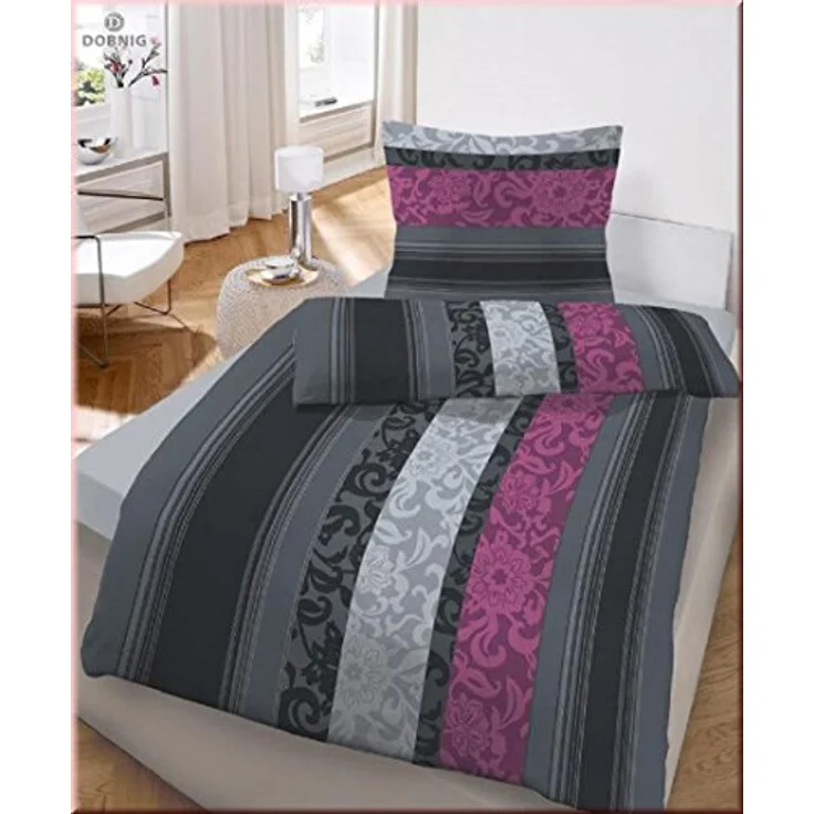 soma Fein Biber Bettwäsche 135x200cm 80x80cm Borde anthrazit/Beere - Preisvergleich – Bild 2