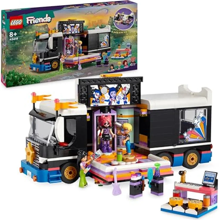 LEGO Friends Popstar-Tourbus, Musik-Set mit LKW-Spielzeug und 4 Figuren, fördert die sozial-emotionale Entwicklung, Geschenk zum Geburtstag für Mädchen und Jungen ab 8 Jahren 42619 – Bild 1