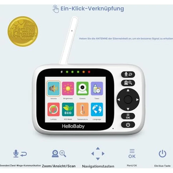 HelloBaby HB6339 Babyphone mit Kamera, 3,2 Zoll IPS Bildschirm, kabelgebunden, 2-Wege Audio, Nachtsicht, Temperaturalarm, 8 Schlaflieder – Bild 2