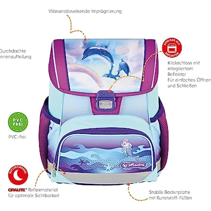 Herlitz Loop Plus Ocean in Heaven Schulranzen, lila/hellblau, inkl. 16 tlg. Schüleretui, Faulenzer-Mäppchen, Sportbeutel – Bild 3