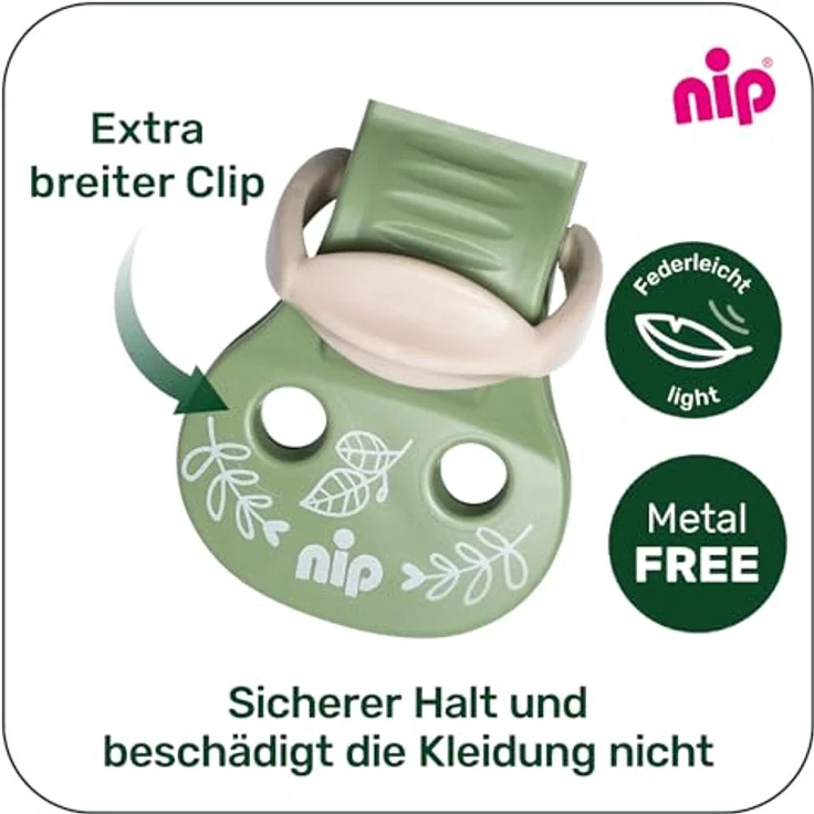 Nip Schnullerband stay green, aus 100% Bio-Baumwolle, beige, mit großer Klemmfläche und OEKO-TEX® zertifiziert – Bild 5