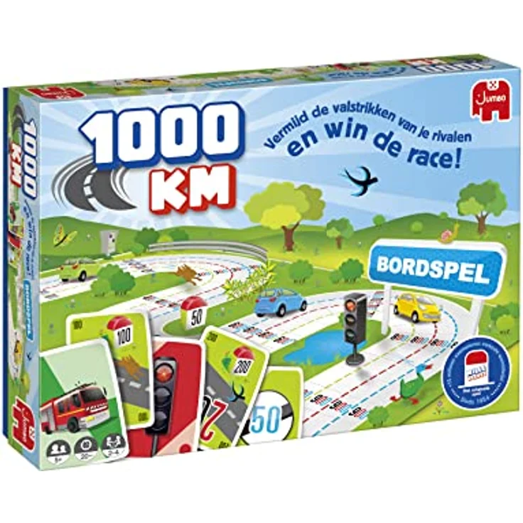 Jumbo 19900 1000KM Brettspiel, Familienspiel für 2-4 Spieler ab 5 Jahren, Niederländische Ausgabe mit einfachen Regeln und bunten Illustrationen – Bild 1